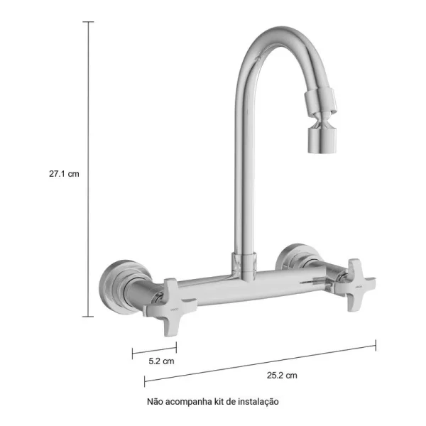 Misturador de Parede para Cozinha Max Cromado - Imagem 3